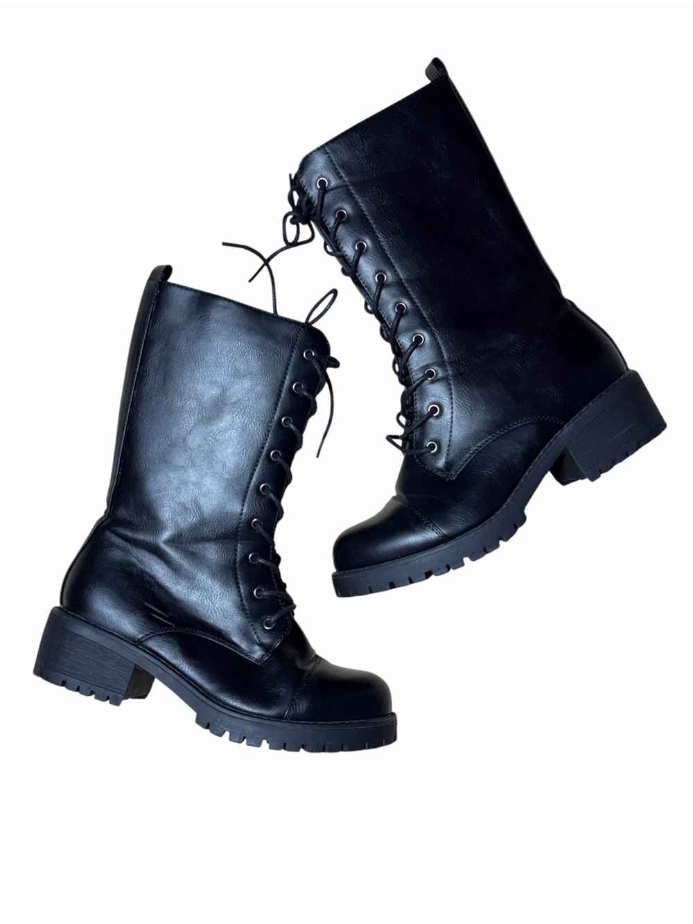 Refresh Black Faux Leather Moto Lace Up Boots Womens 9
